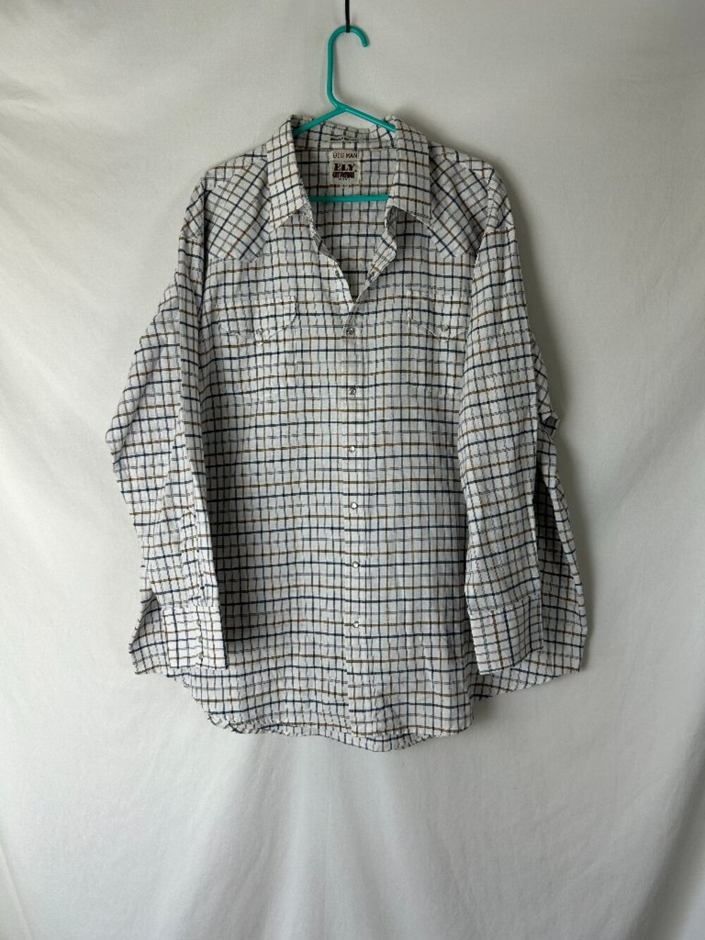Ely Cattleman Big Man Pearl Snap Western Long Sleeve Shirt Box Plaid 3X